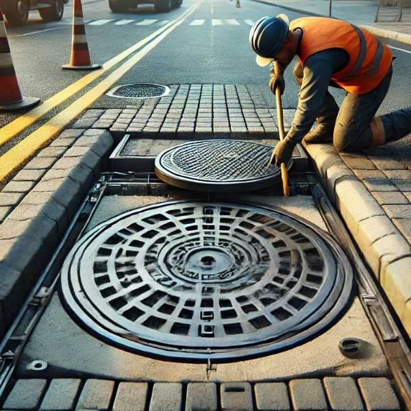 تركيب غطاء منهول بشكل آمن